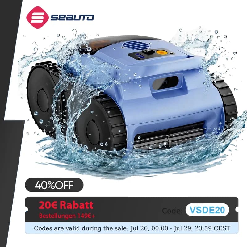 Seauto Pool Vacuum, 3 Modes for Inground & Above-Ground Pools Up to 2150 Sq. Ft., Lasts Up to 150 Mins, 180W Brushless Motor