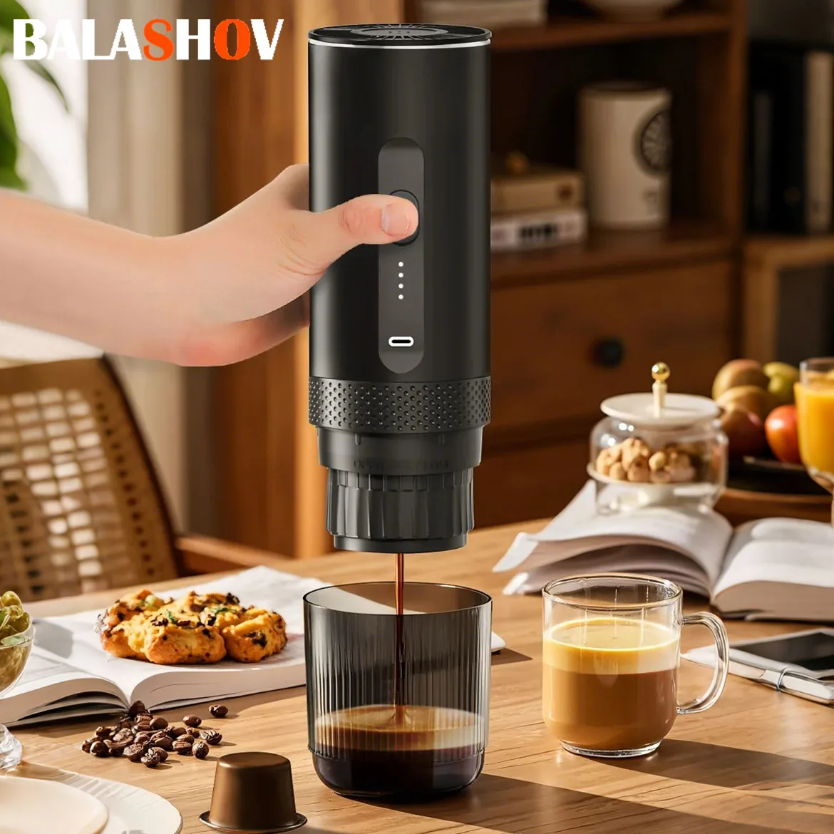2-in-1 Wireless Electric Espresso Coffee Machine for Car & Home Camping Portable Coffee MakerCapsule Powder Travel Coffee Maker