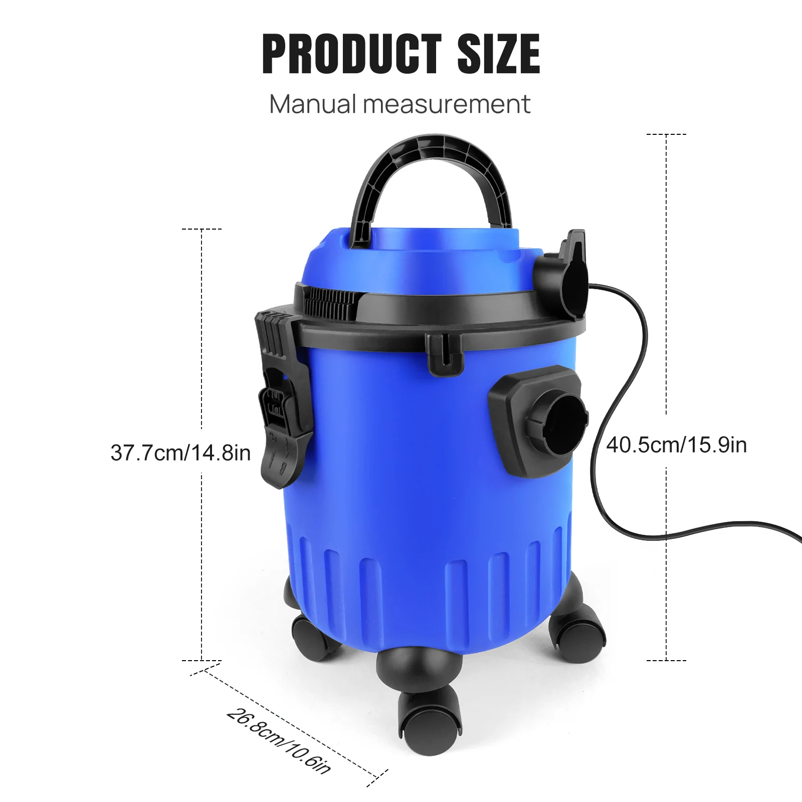 15L Bucket-Style Vacuum Cleaner – High-Powered 1500W 3-in-1 Wet/Dry/Blowing Model for Home, Car and Workshop Use: Dust Removal, Water Suction and Dust Blowing with Multi-Stage Filtration and Automatic Protection