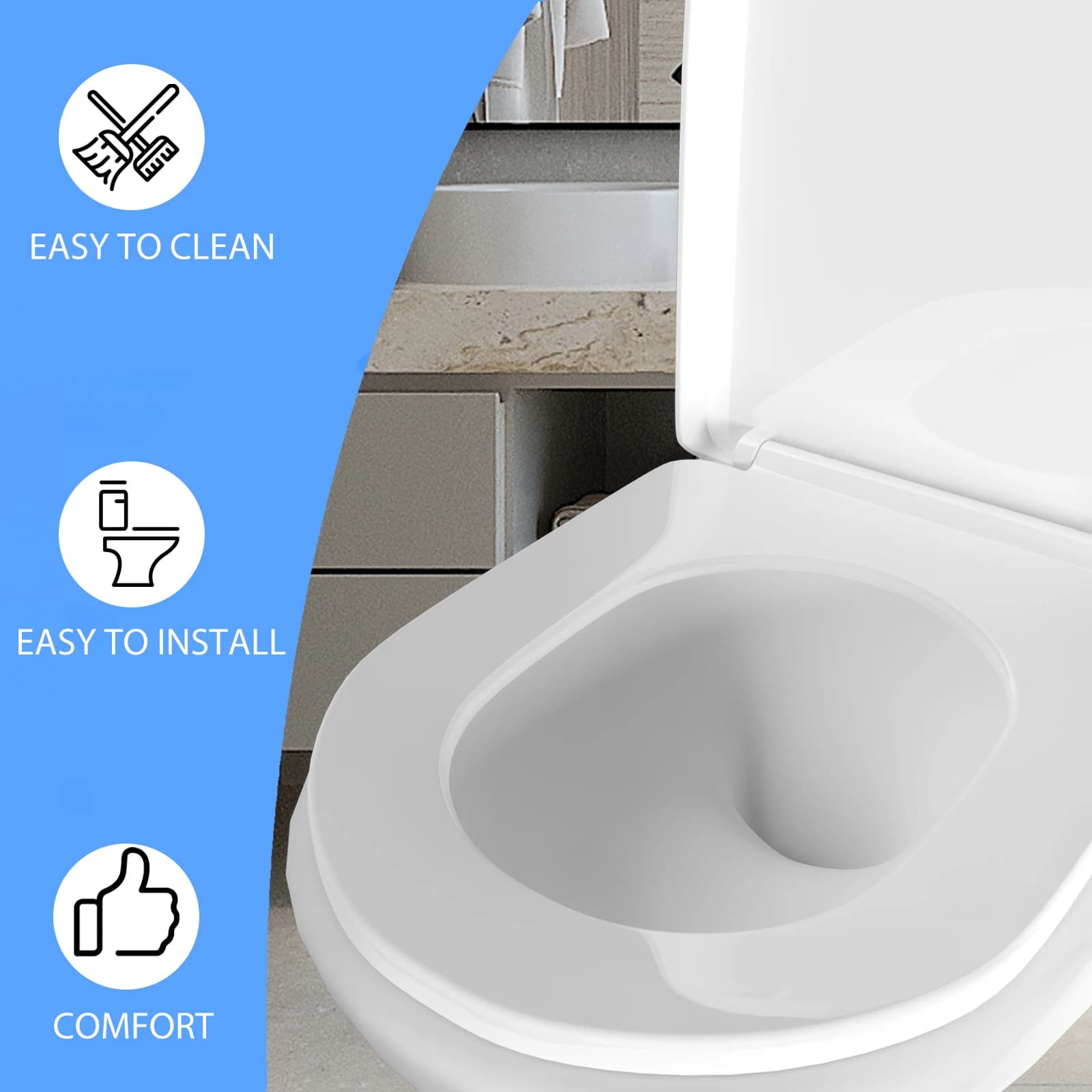 Soft Close D-Type Toilet Seat with Quick Detachable Hinges, Adjustable Mounting Hardware, Anti-Slip Bumpers, Stain Resistant Easy Clean Toilet Lid for Standard D Shaped Toilets