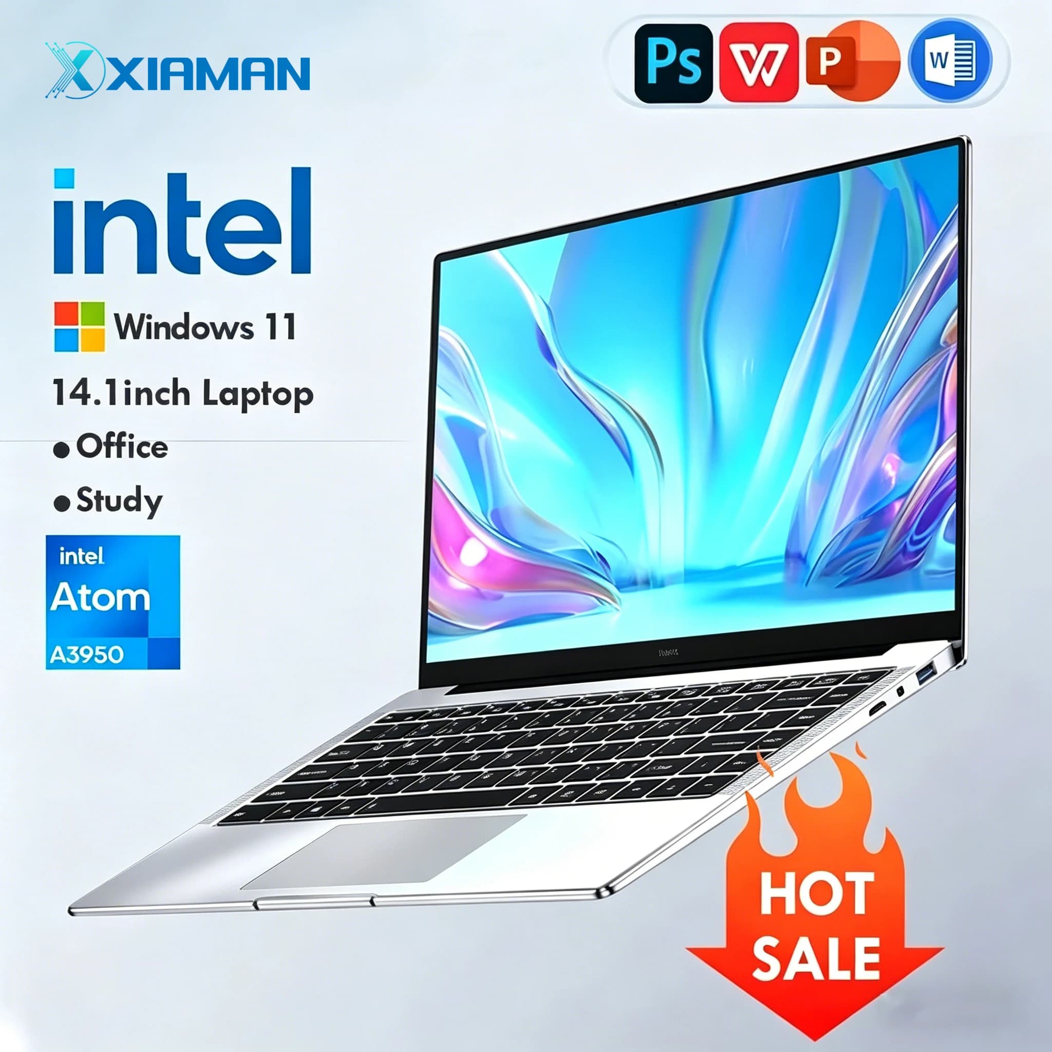 Xiaman Ultra Slim Windows 11 Laptop Computer 14.1" 12GB RAM 1TB SSD Intel Atom A3950 Notebook 1920*1080 Office Study Computer PC