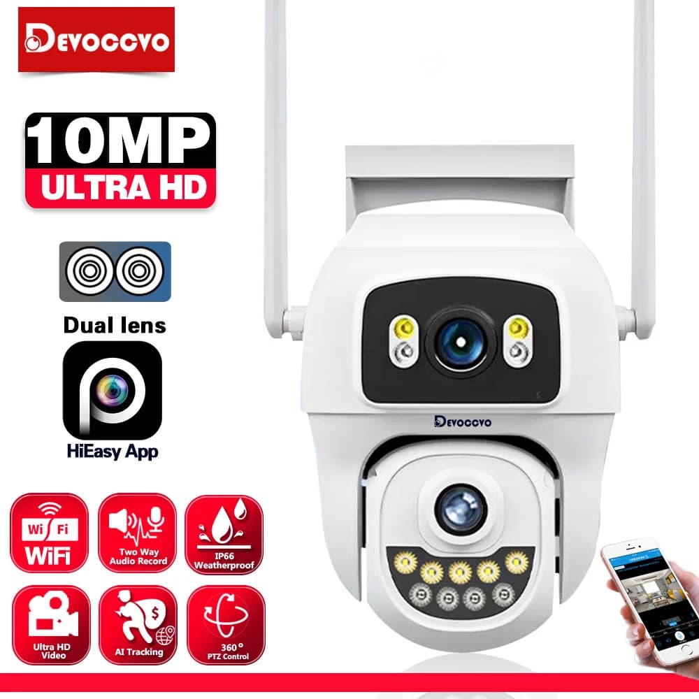 4K 10MP Dual-Lens WiFi PTZ Camera with Color Night Vision, Outdoor CCTV Security Surveillance, Auto Tracking, and Two-Way Audio