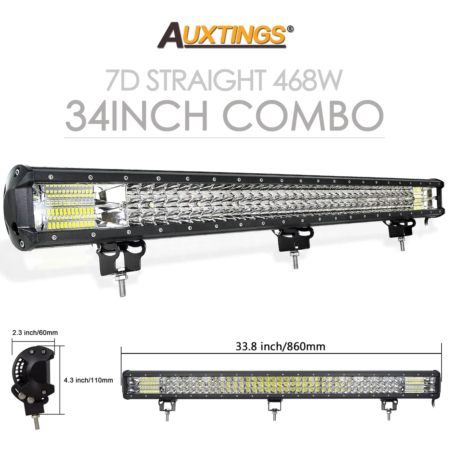 Auxtings 12-45in 180W-612W Tri-Row 7D LED Light Bar Offroad Led Bar Combo  Led Work Light Bar for Truck SUV ATV 4x4 4WD 12v 24V