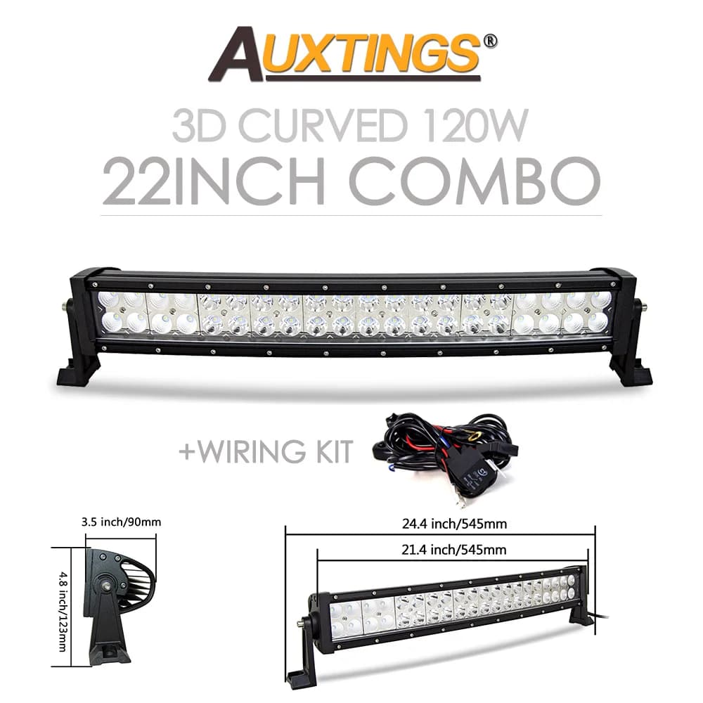 Auxtings 22 32 42 52'' in Curved/Straight Led Light Bar COMBO Led Work light bar Driving Offroad Car Truck 4x4 SUV ATV 12V 24V