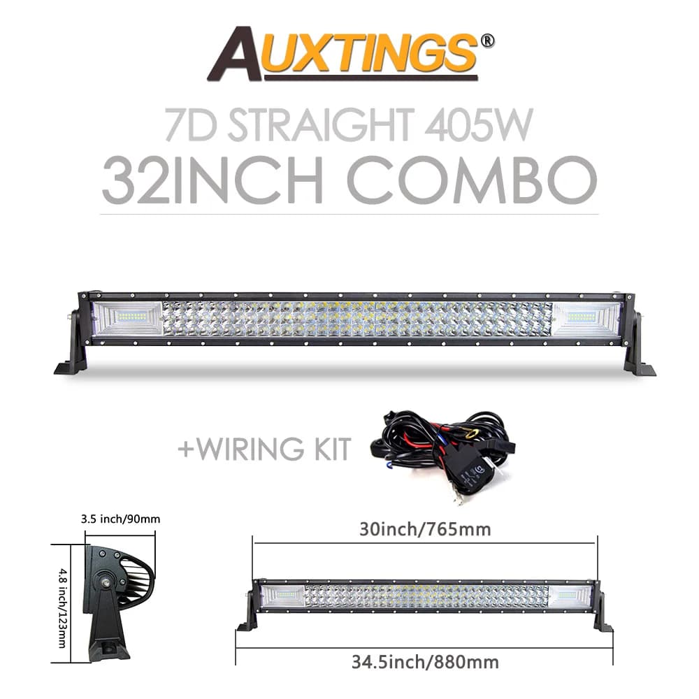Auxtings 7D Straight/Curved Led Light Bar 22" 32" 42" 52" Work Light Tri-Row 4x4 Truck ATV Car Roof Offroad Driving Light Bar