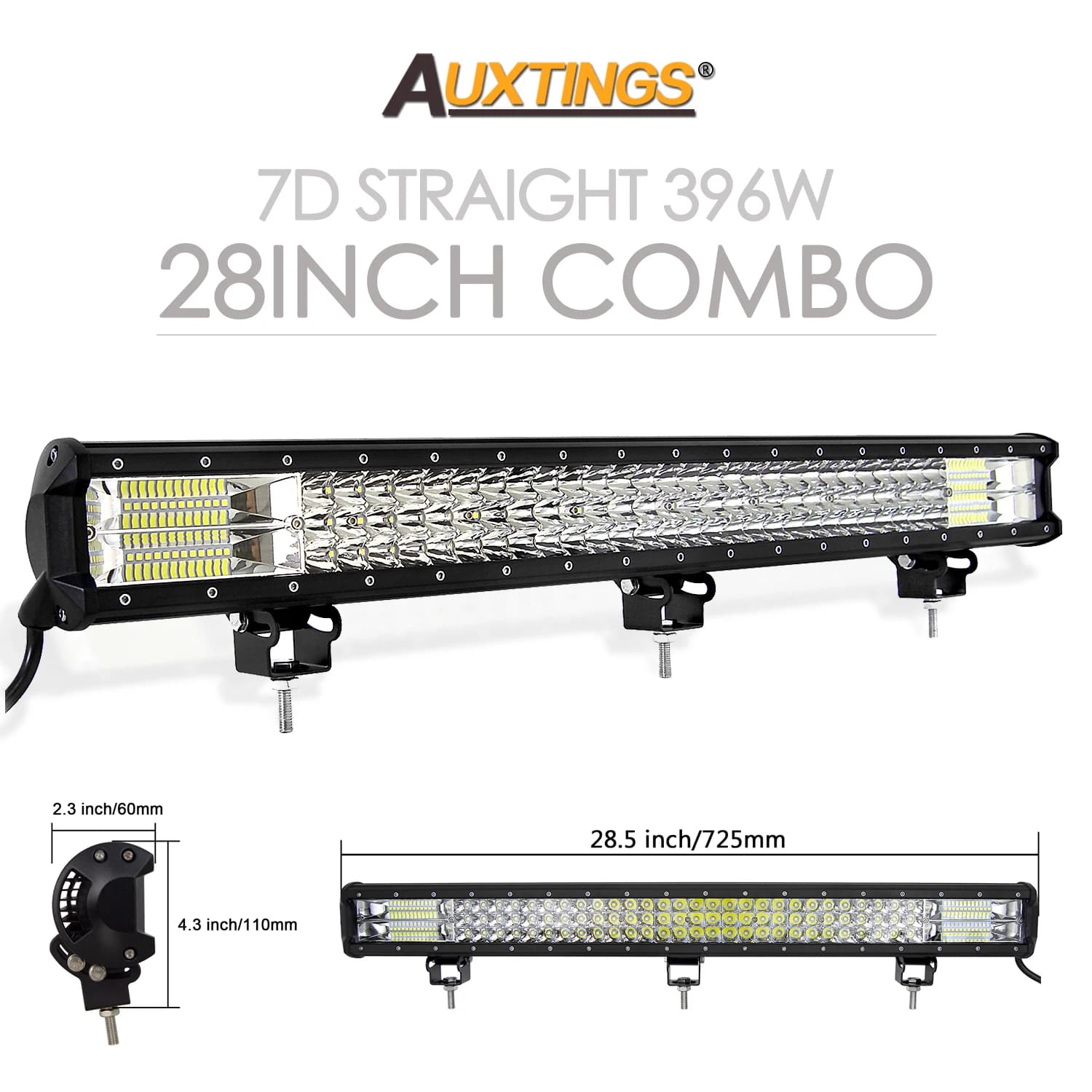 Auxtings 28'' 34'' 39'' 45'' in 3-Row LED Light Bar Offroad Led Bar Combo Led Work Light Bar for Truck SUV ATV 4x4 4WD 12v 24V