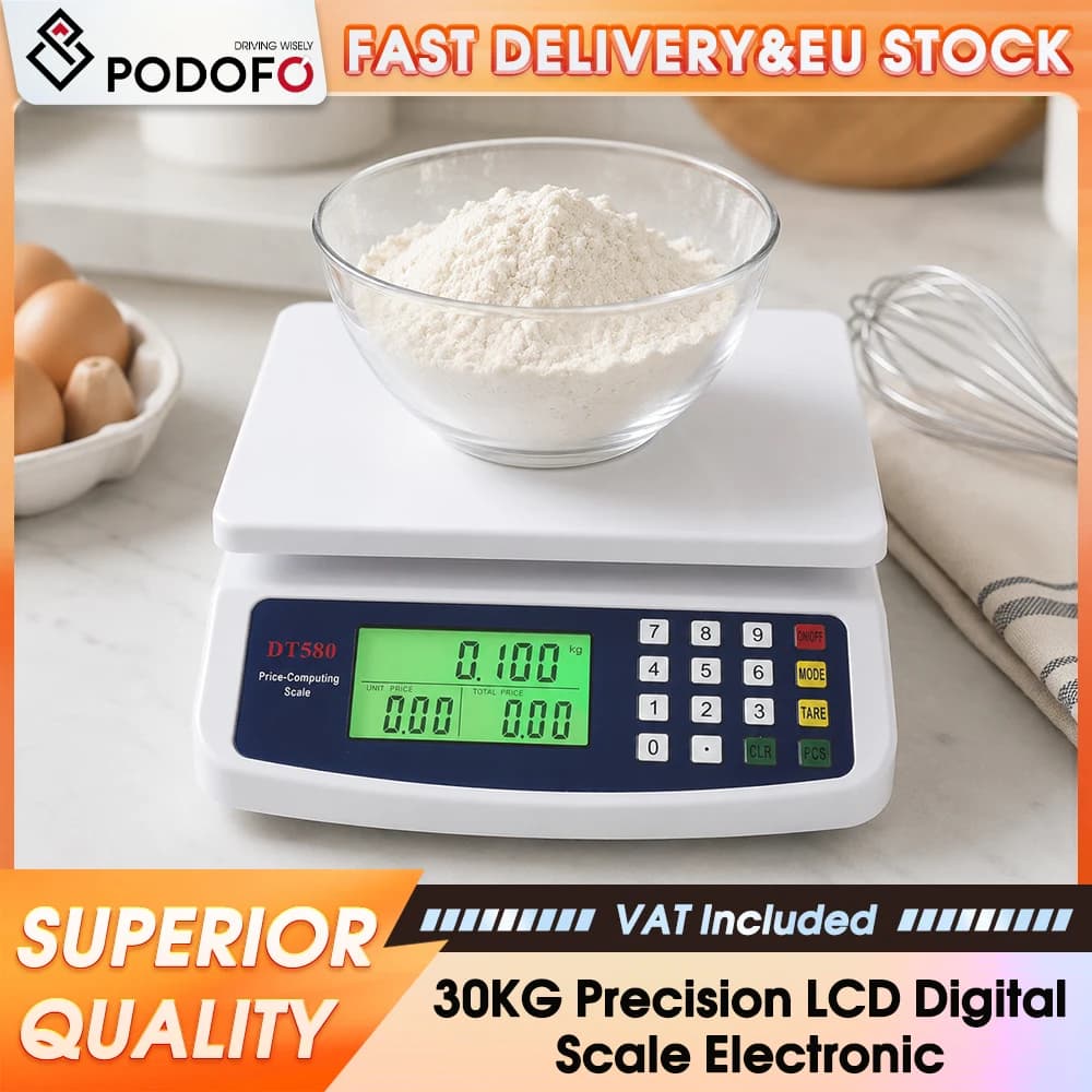 Podofo 30KG High Capacity Digital Kitchen Scale 1g Precision LCD Electronic Balance Food Weighing Scale Multi-purpose Digital Weight Scale for Baking Bakery Cooking Household Ingredient Weighing Tool