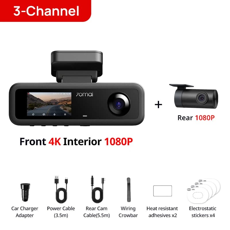 70mai 3-Channel Dash Cam T800E 4K HDR F1.55 Aperture Supercapacitor Voice Control GPS Car DVR 70mai T800E WiFi 6 5GHz