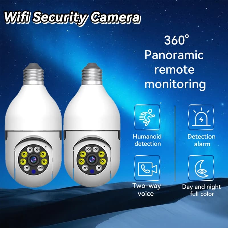 2PCS Ease Life APP-Light Bulb Security Cameras Indoor Outdoor Wireless WiFi Camera 2.4GHz, 360 Degree, E27 Light Socket Screw In