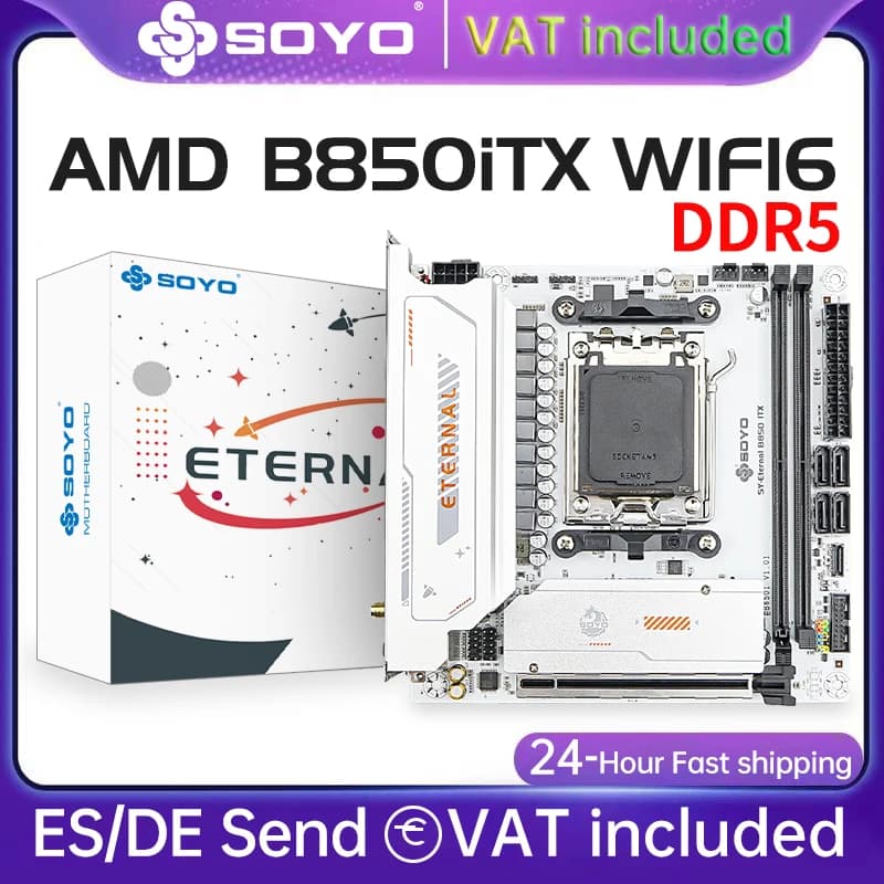 SOYO B850ITX AMD Motherboard AMD Ryzen AM5 DDR5 Supports CPU 7000 8000 9000 Processors Pcie5.0x16 Pcie4.0x4 M.2 ARGB WIFI6