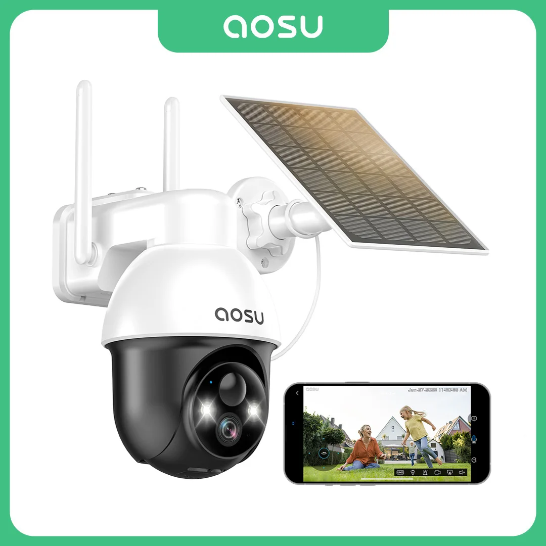 Renewed AOSU 3MP PTZ Solar Security Camera 5000mAh Battery Wireless 2.4Ghz WIFI Camera PIR AI Detection 2-Way Audio Outdoor CCTV Camera