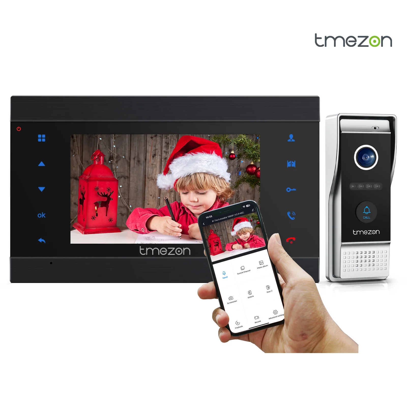 TMEZON Tuya App Home Intercom System Wireless WiFi Smart IP Video Doorbell 1080P 7 Inch with 1x1080P Wired Doorbell