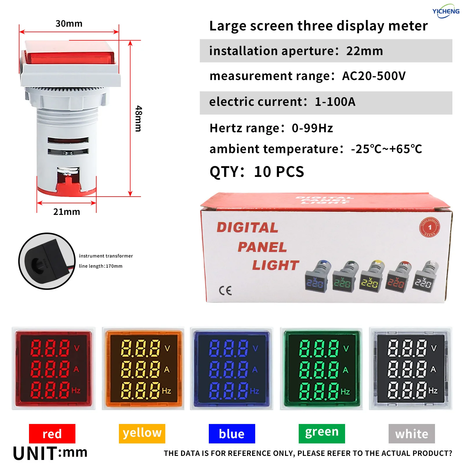 10Pcs AC Volt Amp Frequency Tester, AC 60-500V 100A Voltage Current Monitor Digital LED Display Signal Indicator Light Panel
