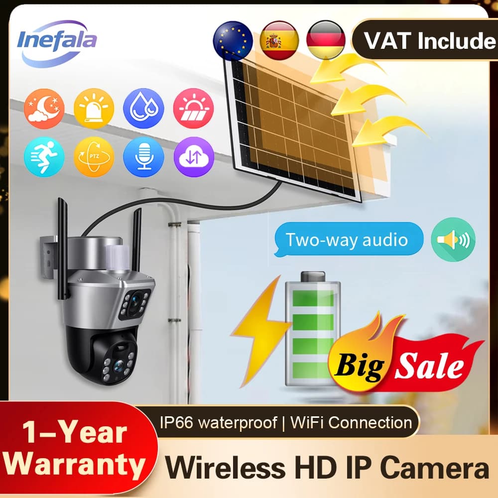 Podofo V380PRO 6MP HD Wireless Solar Camera WiFi SIM Card 4K IP Camera Solar Powered Network Camera PIR Human Detection IP66
