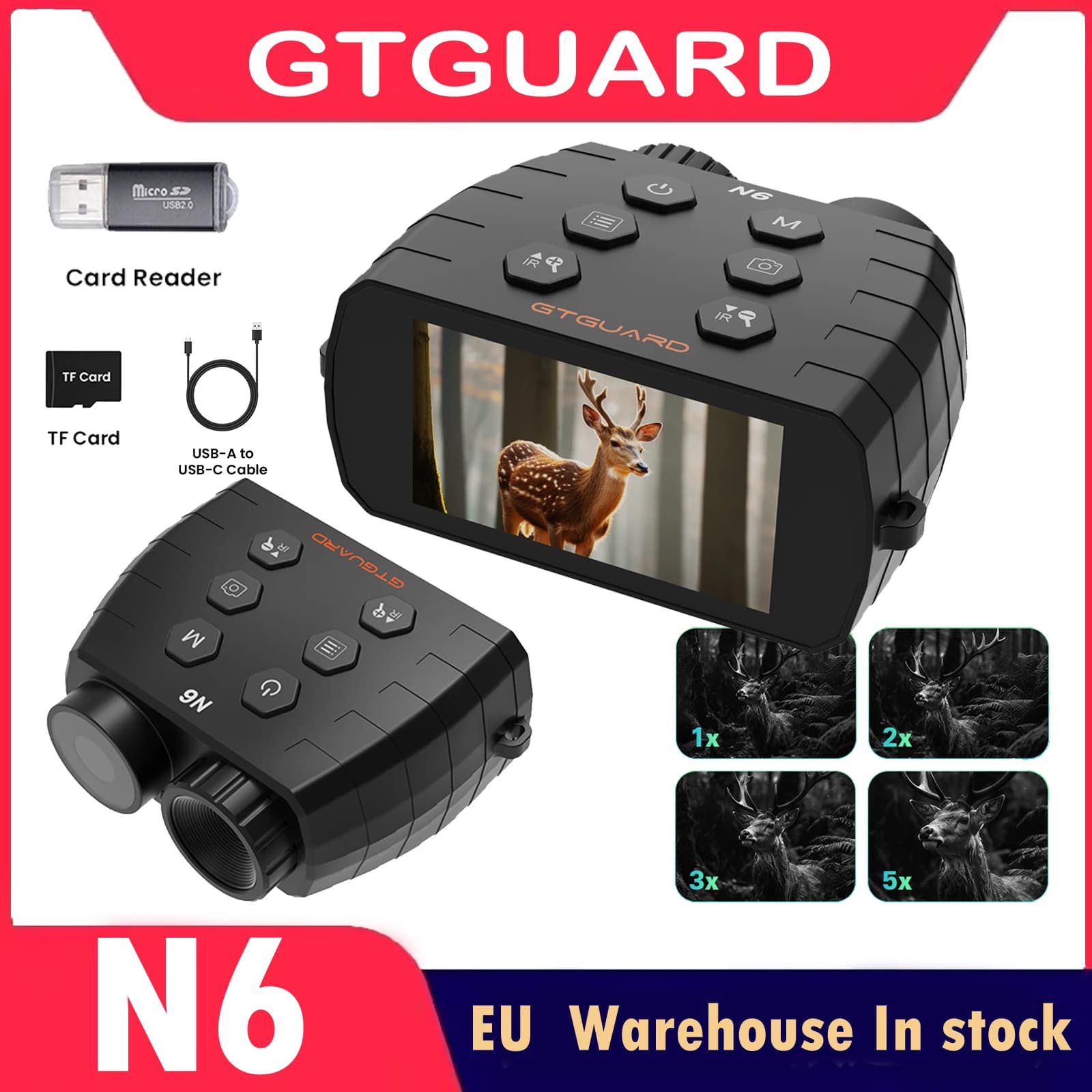 GTGUARD N6 4K Night Vision Binoculars 18x Digital Full Dark 2.95” Large Screen Handheld for Outdoor Camping Field Observation