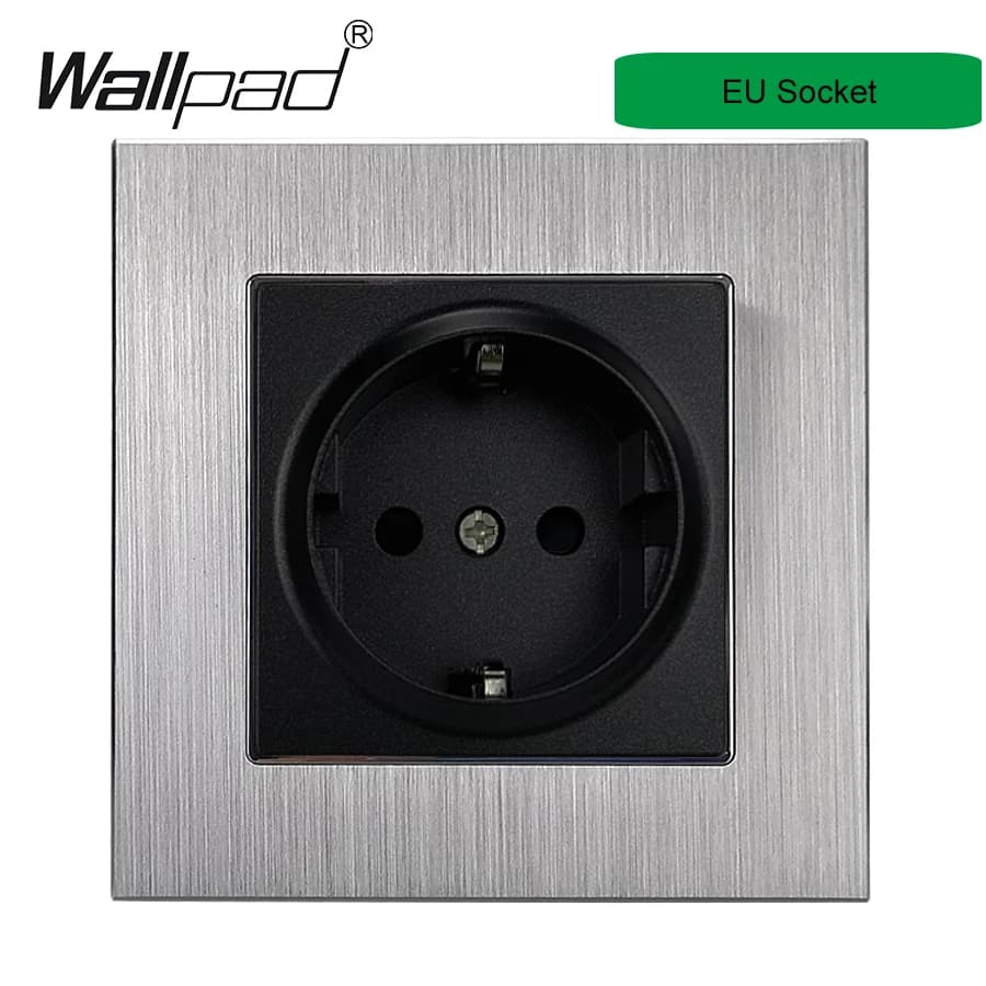 Grey Silver EU Metal Power Supply Socket LED 1 2 3 Gang On Off Lamp Switch French Wall SocketS EU USB Type-C Outlet Round Box