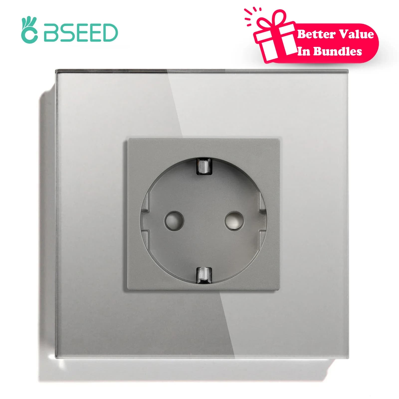 BSEED Wall Socket Glass Frame Phone Charge USB C Single Socket 16A EU Standard 110V - 240V Electrical Outlet Type-c Wall Mounted