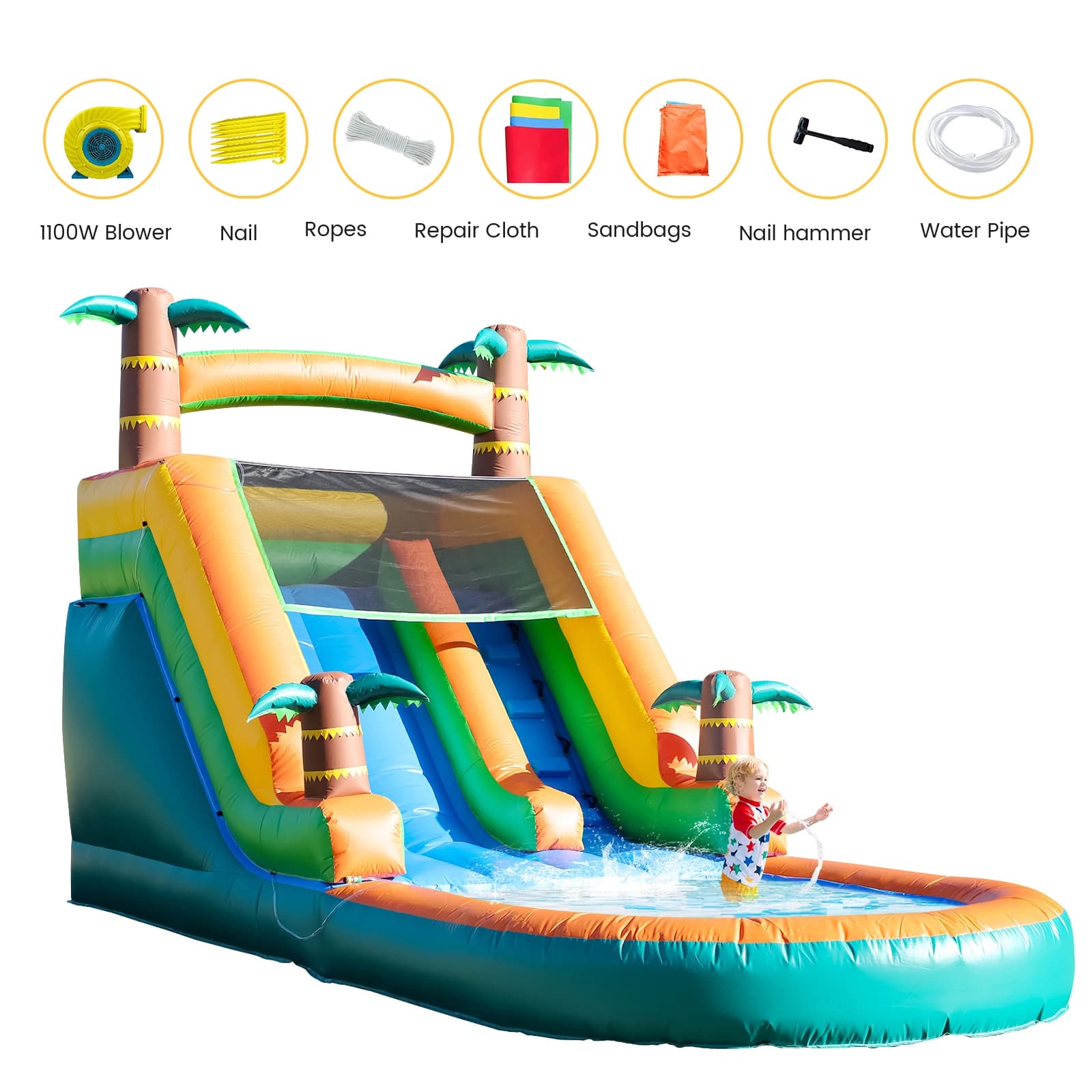 21ft Giant Commercial PVC Inflatable Water Slide Bounce House Pool With Blower commercial  Children's playground water slide