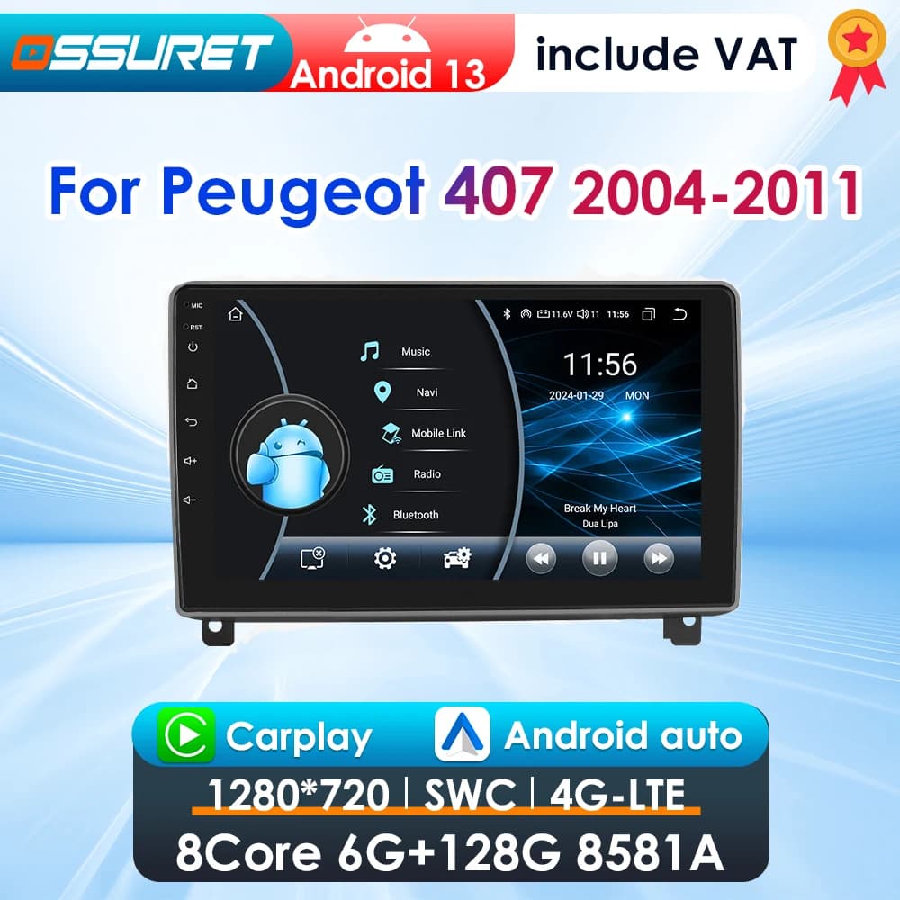 2din CarPlay Android Car Radio For Peugeot 407 cc SW 407CC 2004-2011 Car Stereo MultimediaGPS autoradio Intelligent Headuint