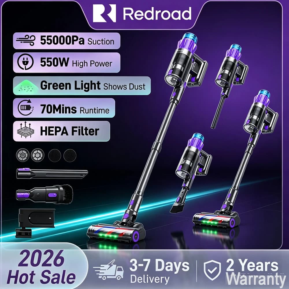 Redroad P9 Pro | 550W Cordless Vacuum Cleaner | 55KPA Strong Suction for Pet Hair and Carpet 70Mins Runtime Household cleaning