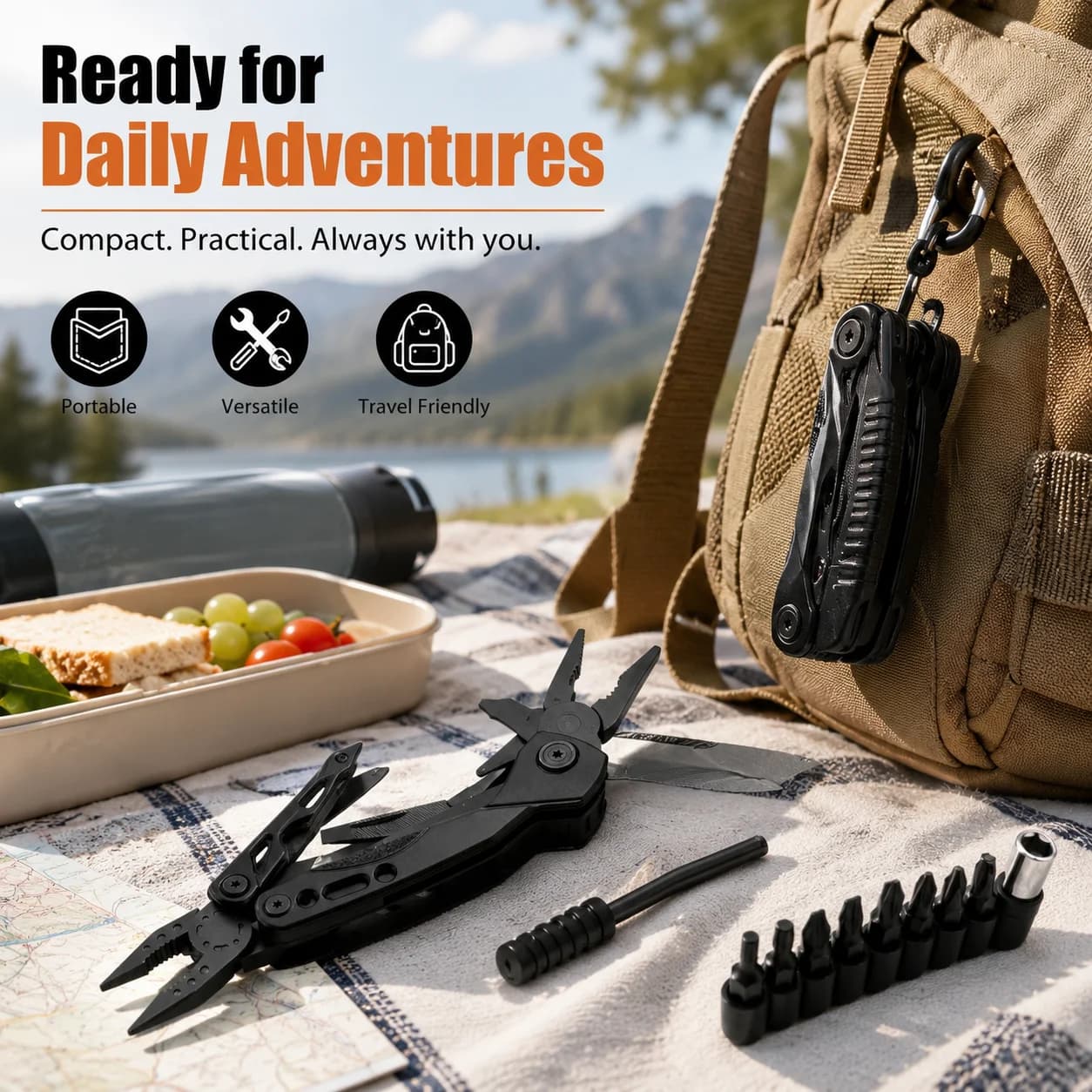 Multifunctional Folding Pliers Tool Portable Daily Repair Tool Kit with Screwdriver Bits for Home Office Camping Travel Use