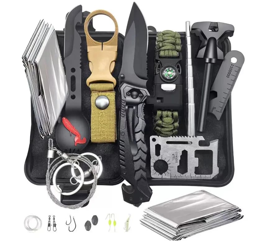 18-piece multi-purpose tool set, outdoor survival tool set, stainless steel knife, various tool options