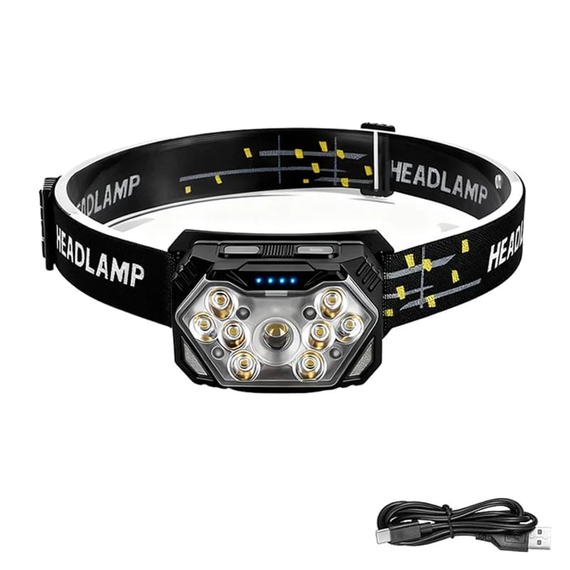 Rechageable Motion Sensor Headlight 9 Led Strong Light Headlamp Portable Fishing Camping Outdoor Head Lamp Work Flashlight
