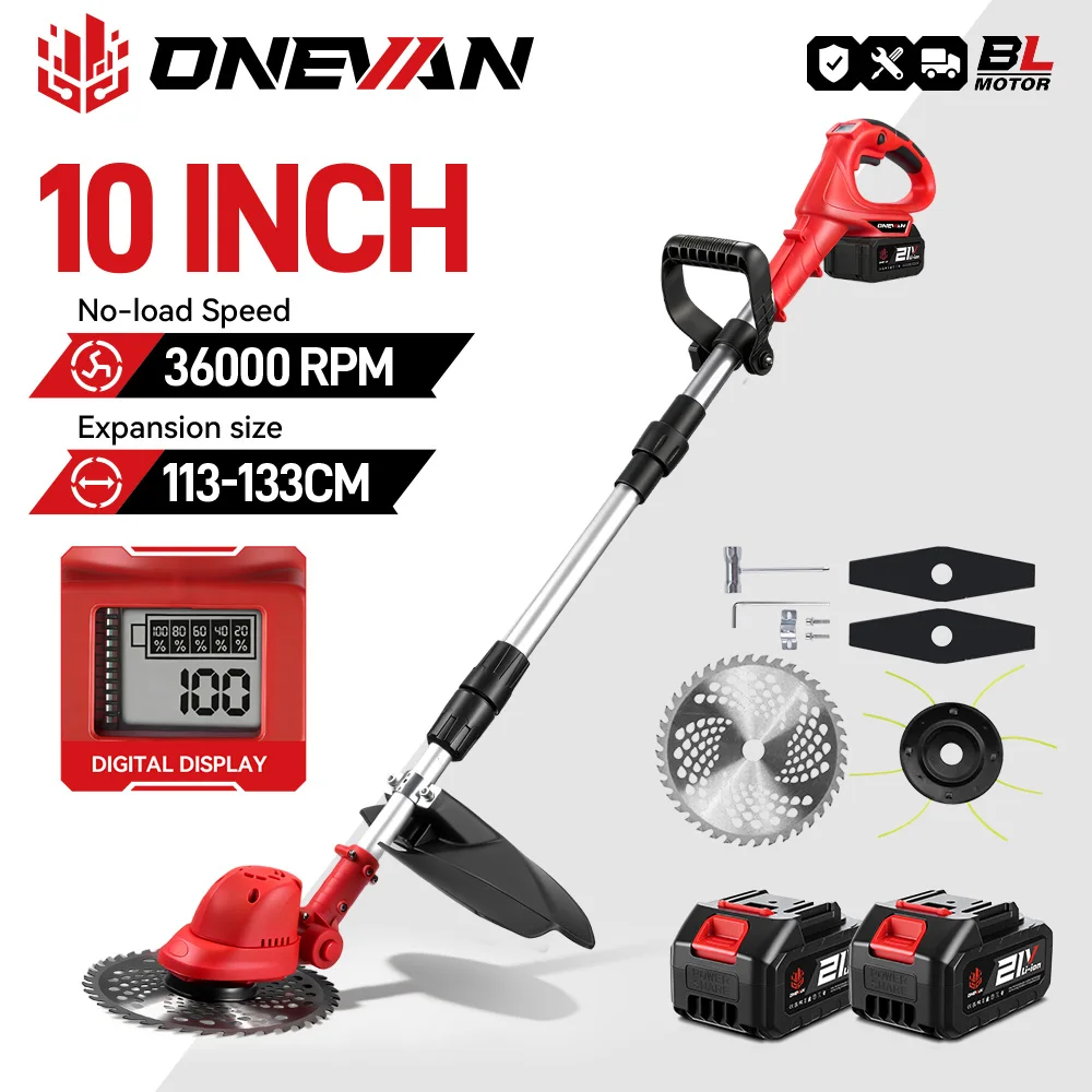 ONEVAN 10inch Brushless Electric Lawn Mower 36000RPM Cordless Grass Trimmer Cutter Garden Power Tool For Makita 18V Battery Pin