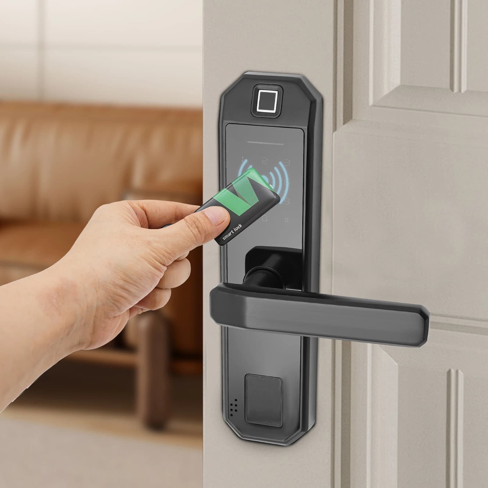 New Smart Door Lock with Handle Multiple Unlocking Methods Electronic Door Lock with Fingerprint/Password/Key for 35-50mm Doors