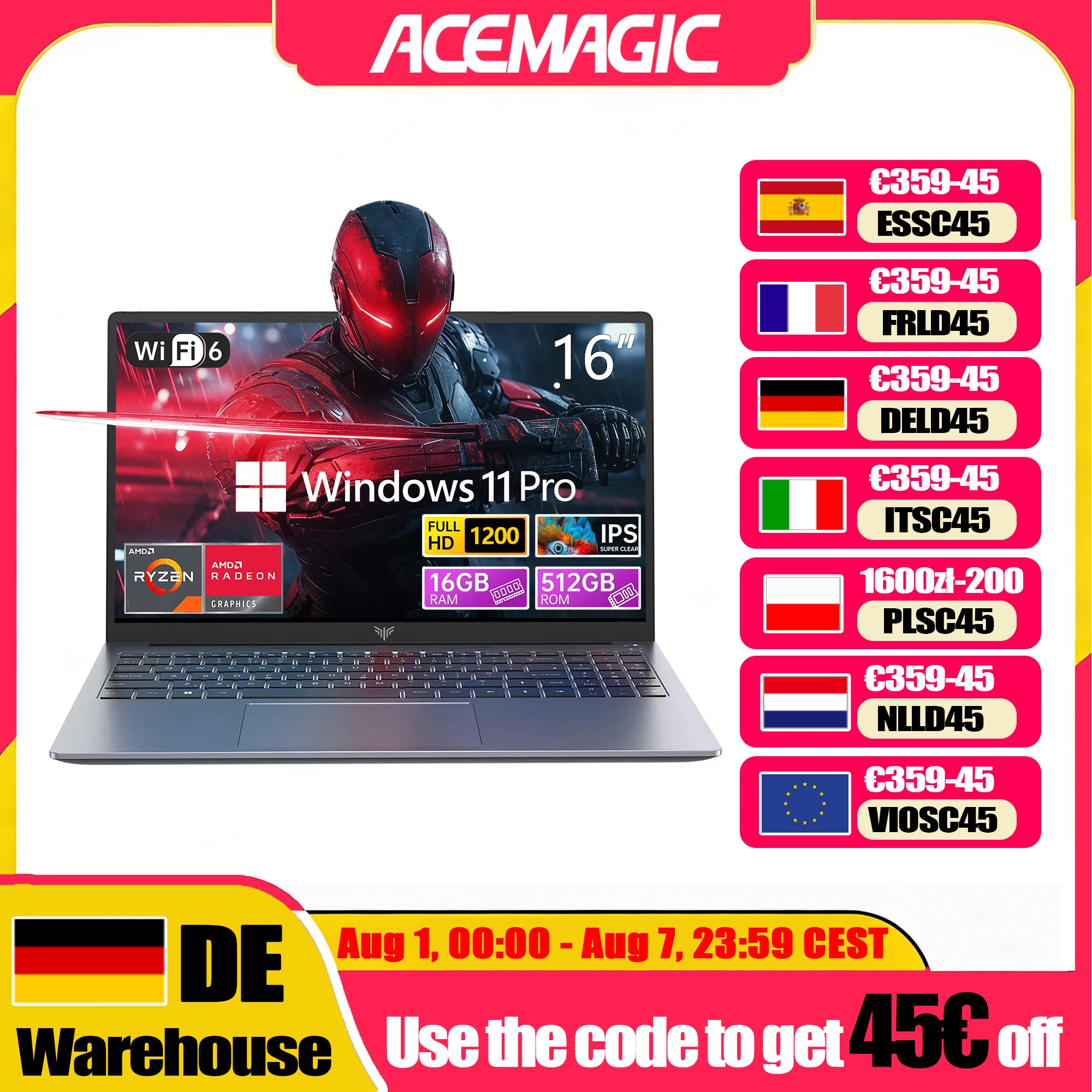 Acemagic Laptop 16“ Fhd Gaming Laptop Amd Ryzen 9 6900Hx 16Gb Ram 512Gb Ssd Windows 11 Pro Notebook Backlit Kb Wifi6 Bt5.2