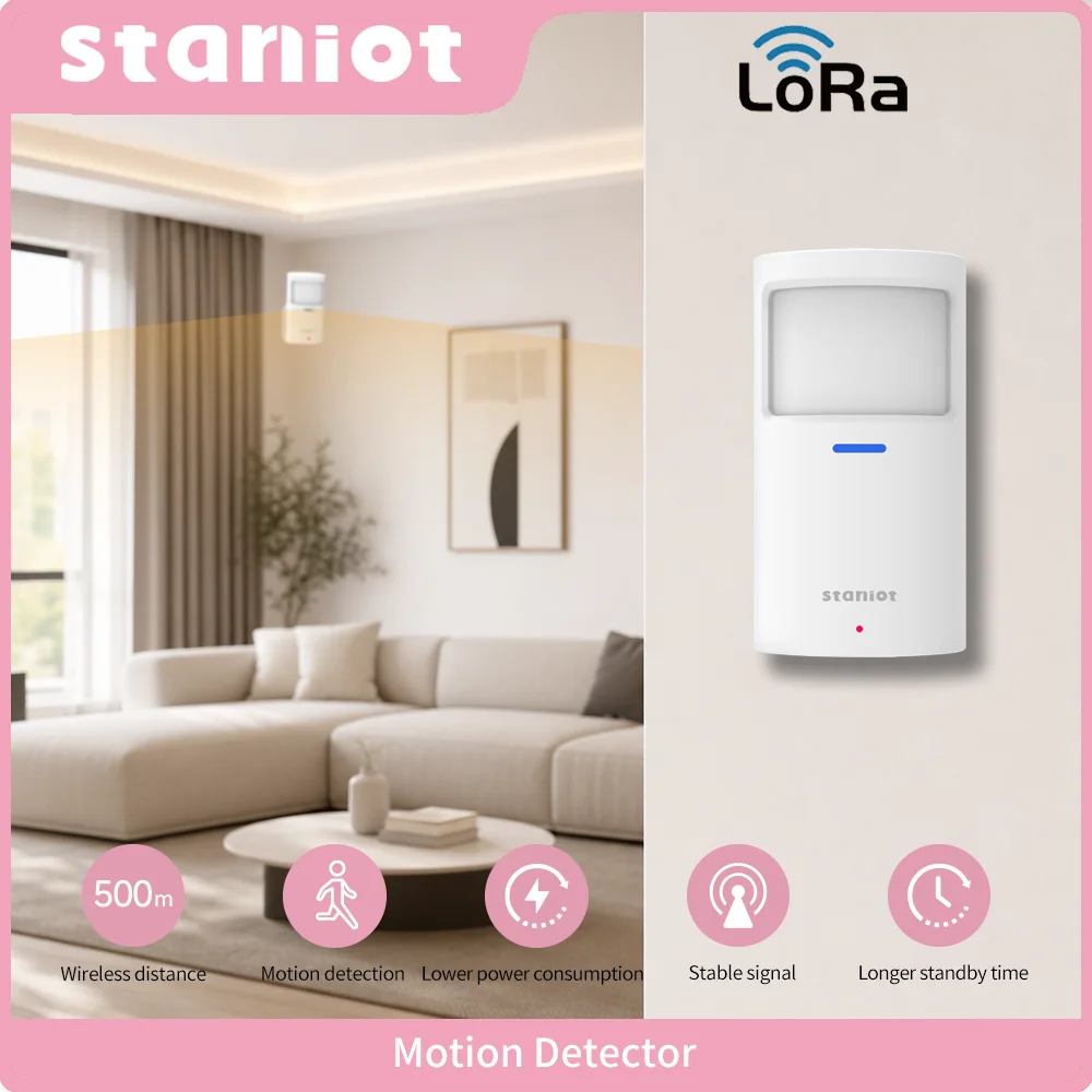 Staniot LoRa Wireless PIR Motion Sensor 500m Long Range Smart Human Detector Anti-Tamper Alarm Smart Security Detector for Home Security