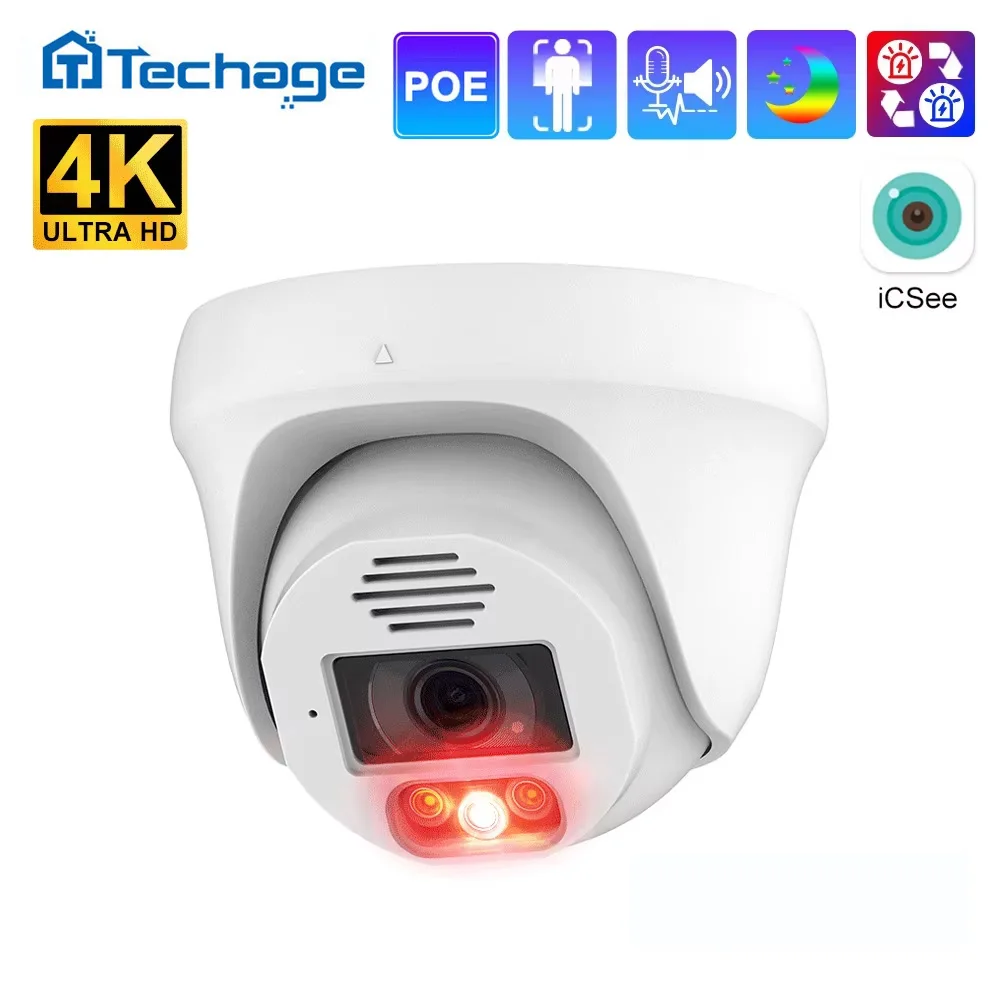 Techage HD 8MP 4K POE Dome IP Camera Indoor 8MP Human Detect Auto Tracking Color Night Vision Home Surveillance Protection Cam