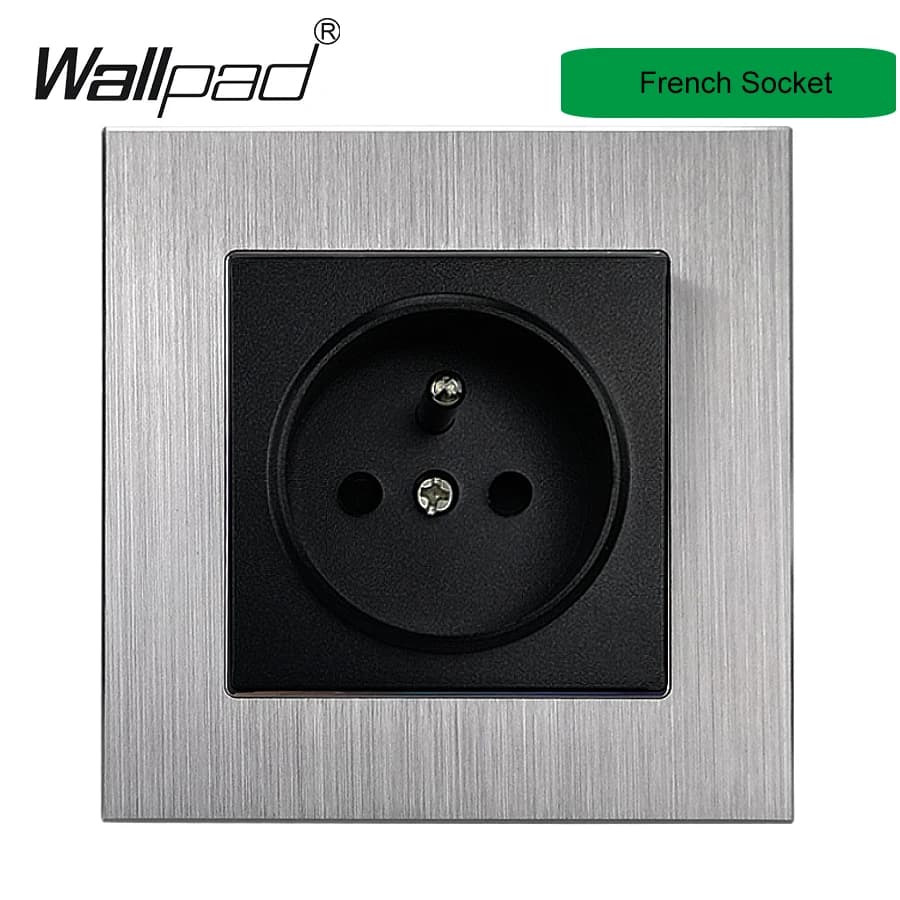 Grey Silver EU Metal Power Supply Socket LED 1 2 3 Gang On Off Lamp Switch French Wall SocketS EU USB Type-C Outlet Round Box