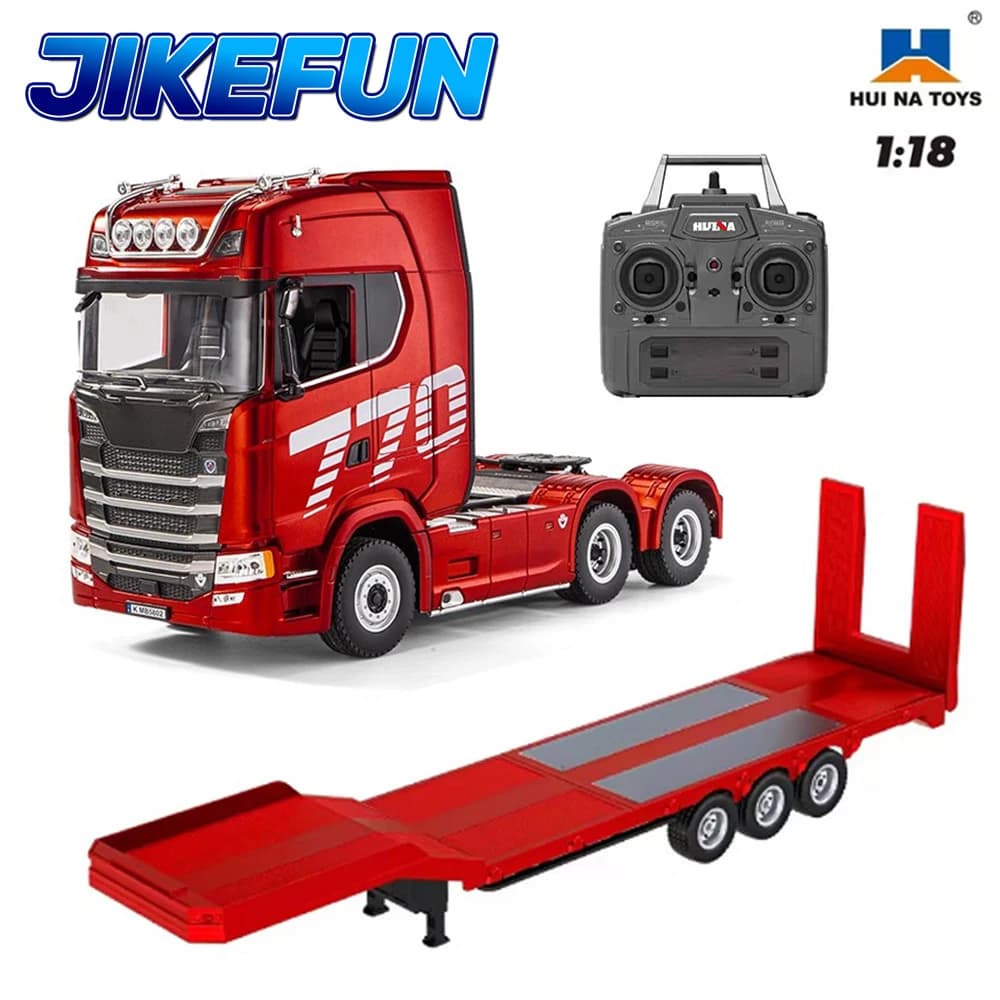 HUINA 1501A 1/18 RC Truck 19CH 770S Alloy Tractor 1501+1502 2.4G Remote Control Engineering Trailer Truck with Light and Sound Toys