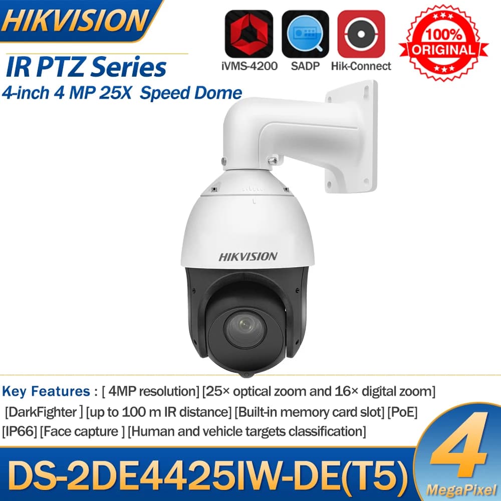 Hikvision PTZ 4MP IP Camera DS-2DE4425IW-DE(T5) 4-inch 25X Optical Zoom DarkFighter IR Network Speed Dome 100M IR Face Capture