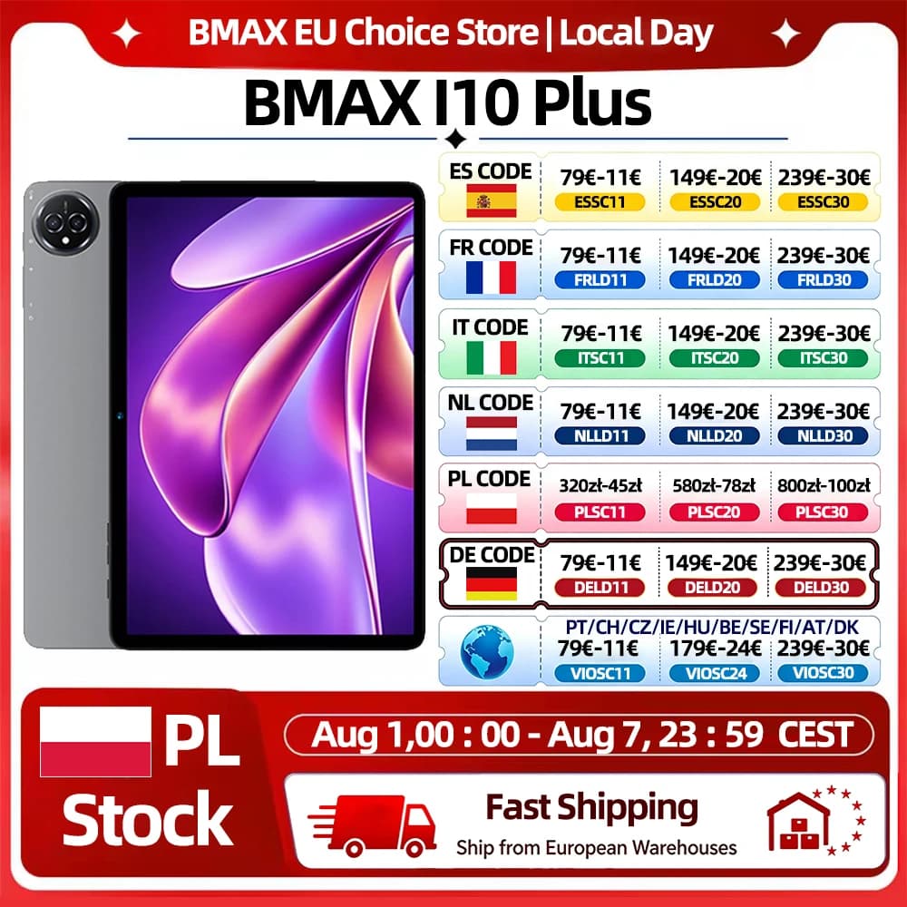 BMAX I10 Plus 10.1" IPS LCD Tablet UNISOC T7250 8-Core 16(4GB+12GB) RAM 128GB ROM 6000mAh Type-C Android 16 Tablets Dual WiFi Bluetooth GPS