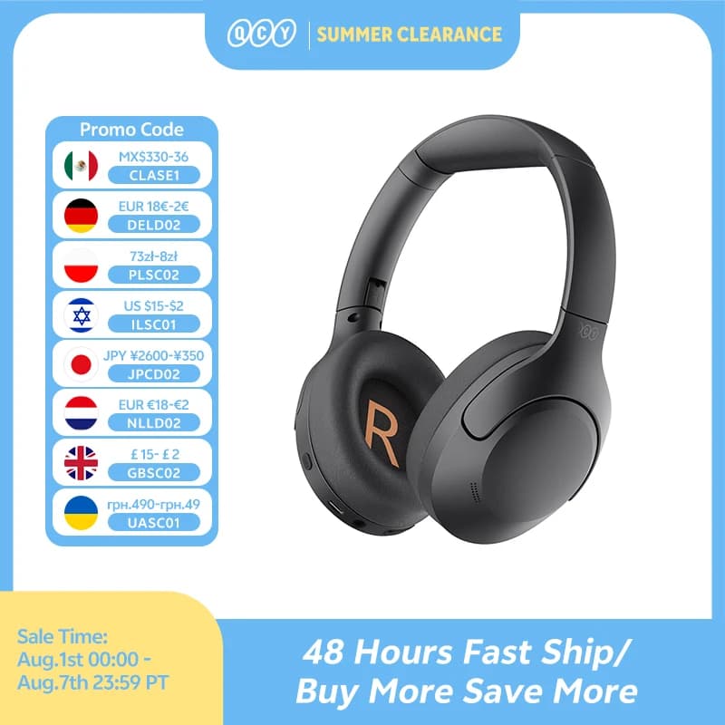 QCY H3 Lite ANC Wireless Headphones Bluetooth 5.3 Active Noise Cancelling Over Ear Headset 40mm Driver HiFi Sound Earphones