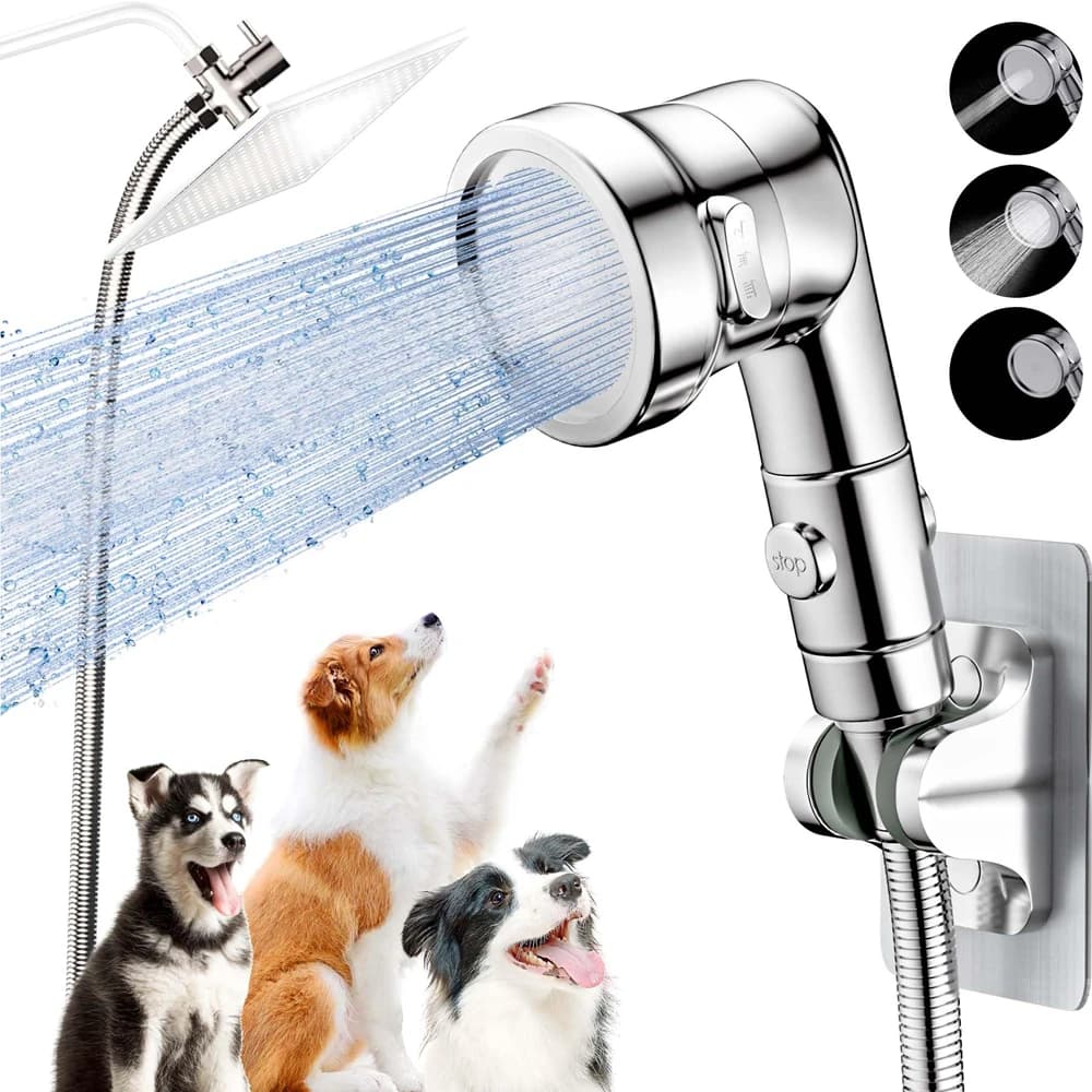Shower Head with 3 Spray Modes Spot Spray Nozzle Tee Diverter 2.5m Hose Silicone Brush