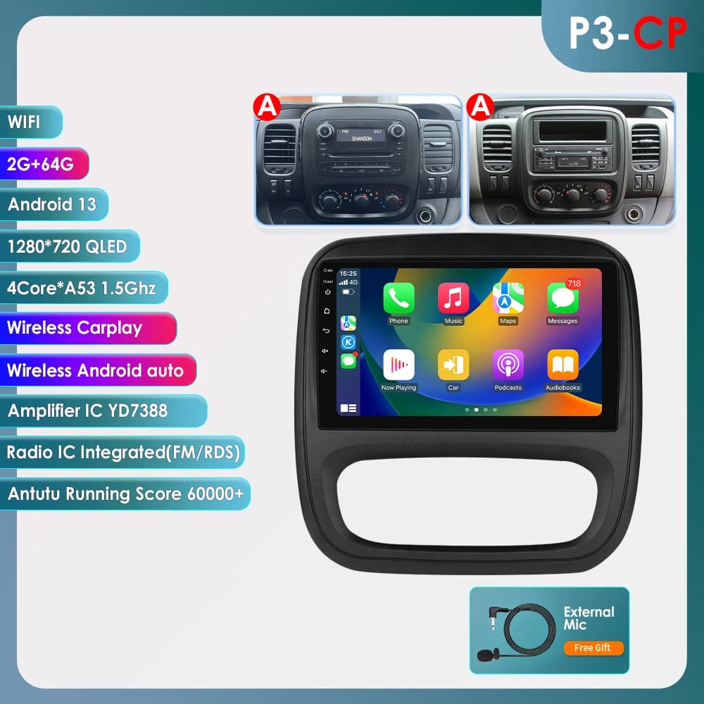 Hizpo Car Radio For Renault Trafic 3 2014- 2021 Opel Vivaro B 2014 - 2018 Autoradio CarPlay Android Auto Intelligent Systems 4G