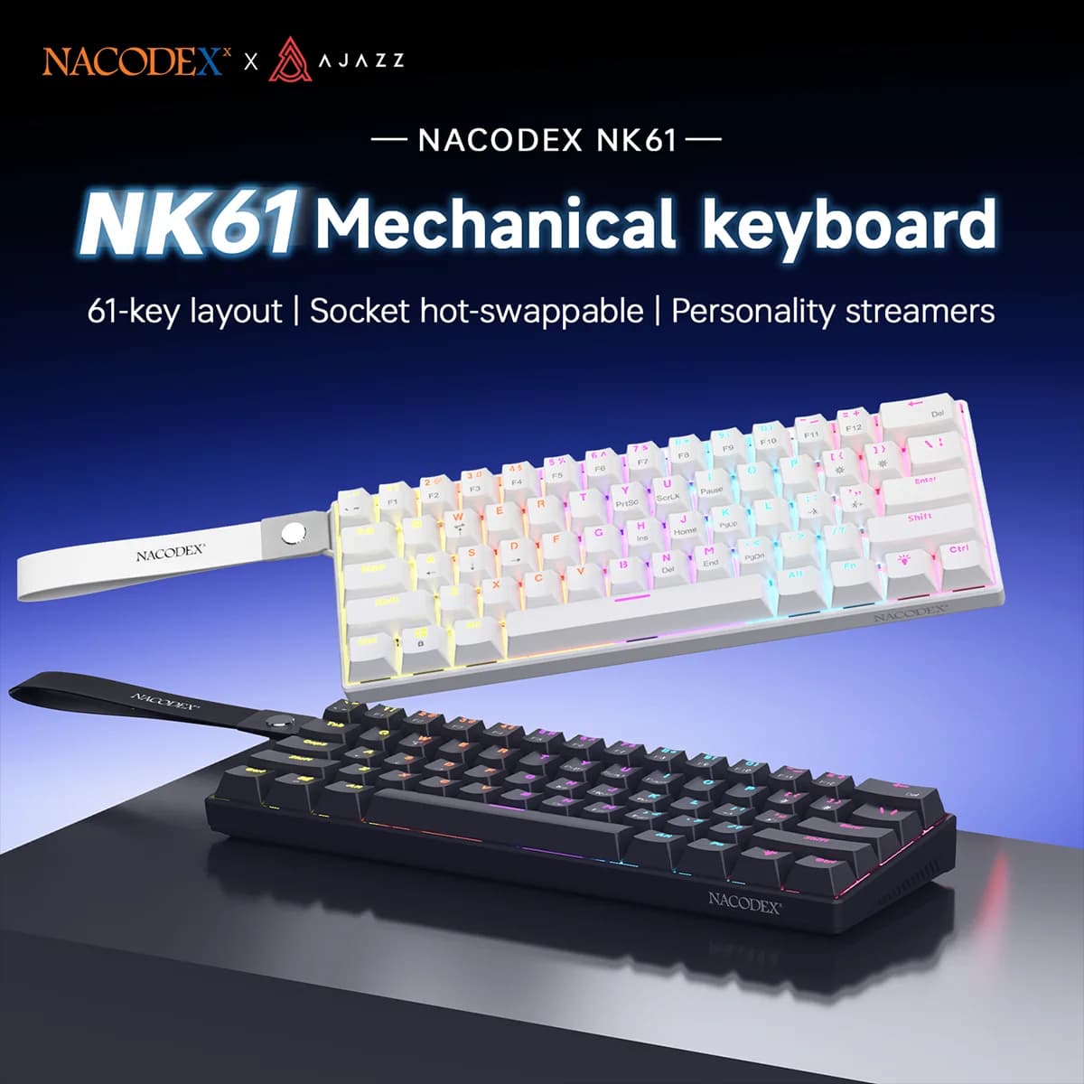 AJAZZ NK61 Wired Mechanical Gaming Keyboard with red switch and 61 keys, plug and play DIY suitable for gaming and office use