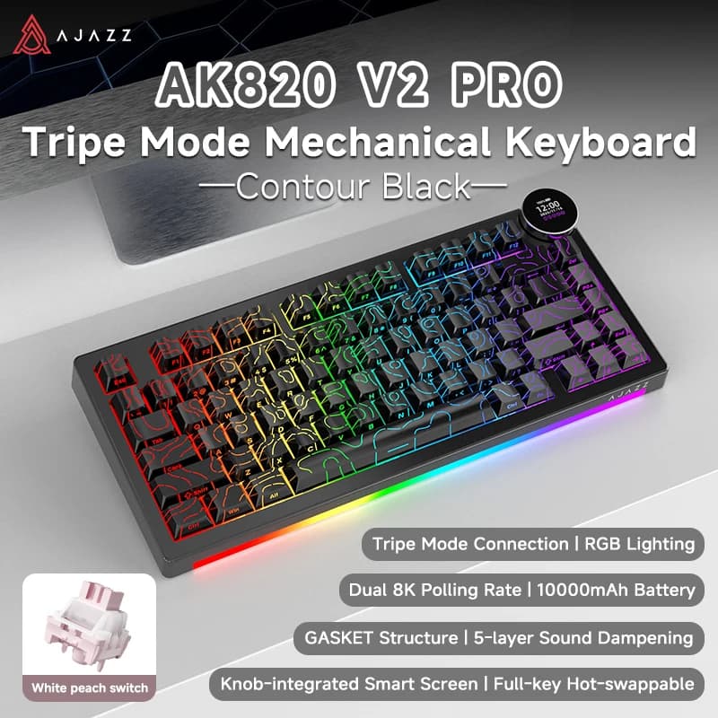 AJAZZ AK820 V2 PRO Triple Mode Screen Mechanical Keyboard Dual 8K RGB Custom Keyboard