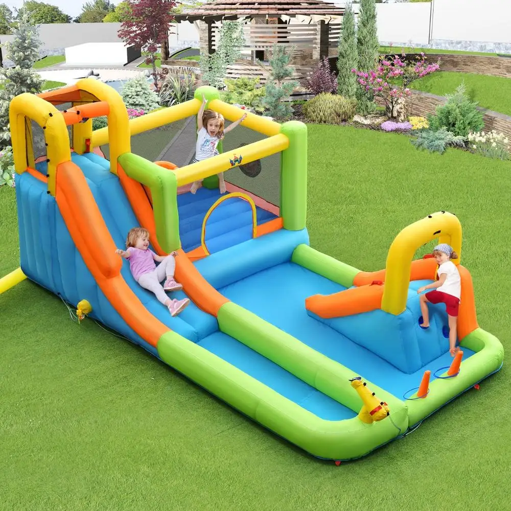 Inflatable Water Bouncy Castle 503 X 290 X 216 Cm Durable Oxford Fabric with Slides Trampoline Climbing Wall Basketball