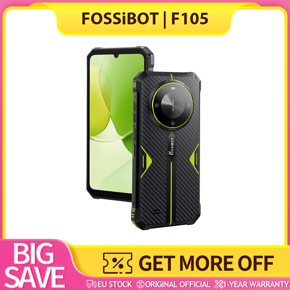 FOSSiBOT F105 Rugged Smartphone, 10300mAh Battery, 6.745inch HD+ Screen, 4GB RAM+64GB ROM, 20MP+8MP Camera, Unlocked/Face ID/OTG/GPS, IP68/IP69K, MIL-STD-810H, 4G Dual SIM, MT8768 Octa-core Chipset, Android 14 System - Green