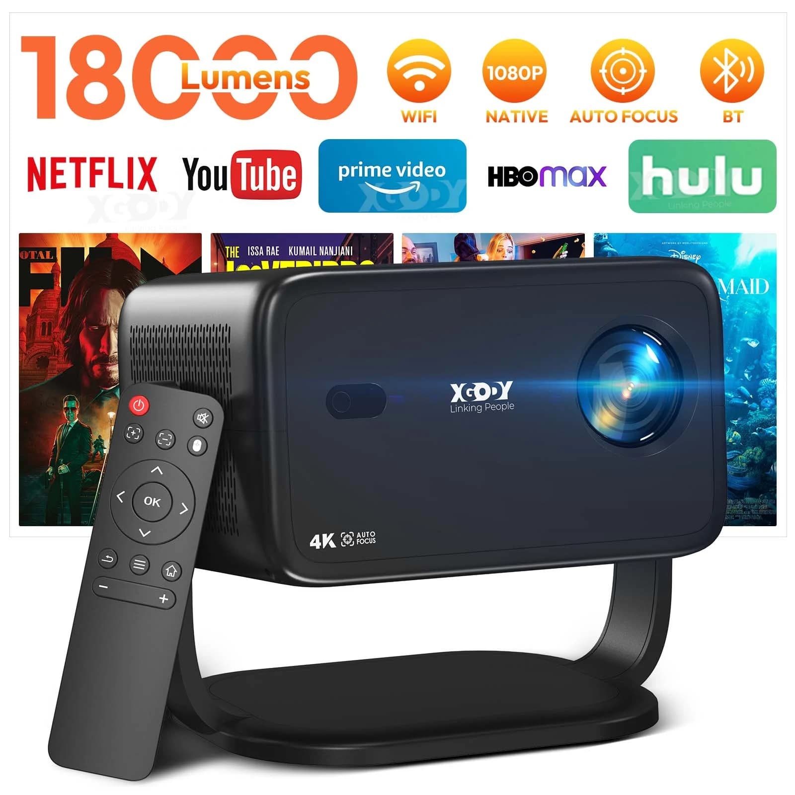 XGODY 4K Projector Native 1080P AUTO Focus WiFi6 18000 lumens Android Beamer HD Home Theater Cinema for Home