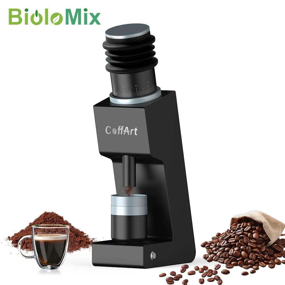 BioloMix Solid all-metal Pro-grade Precision Electric Coffee Grinder, 7-core 48mm Gold Titanium-Plated Burr for Home, Café Use