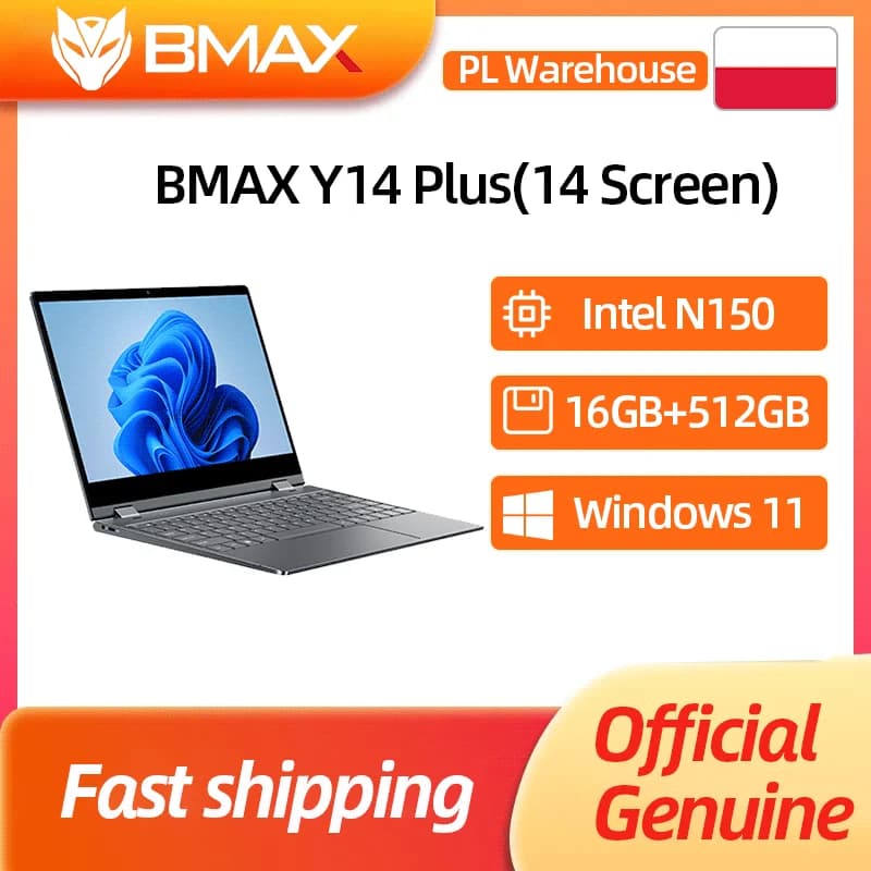 BMAX Y14 Plus Laptop 14 inch Notebook Windows 11 16GB RAM 512GB SSD 1920*1080 IPS Intel N150 Laptops Computer USB Type-C