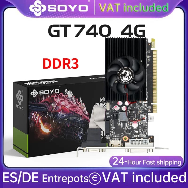 SOYO Graphics Cards NVIDIA GT740 4G GDDR3 128bit Video Card HDMI+DP+DVI For Desktop Gaming Computer Components GPU GT 740
