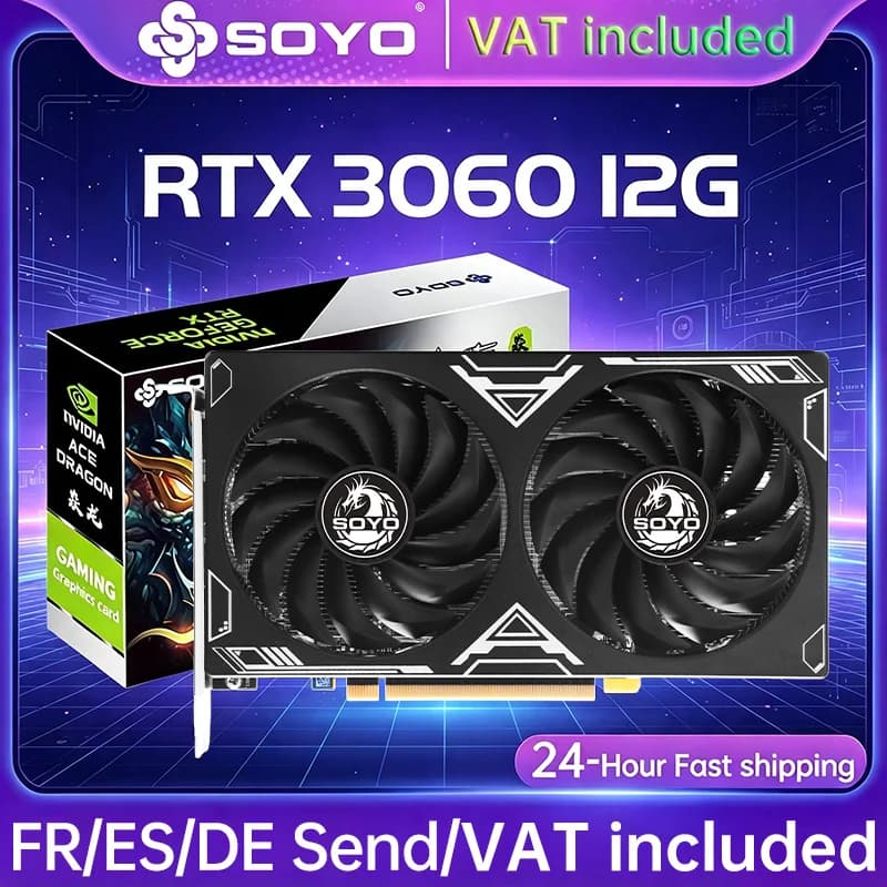 SOYO New Gaming Graphics Cards NVIDIA GeForce RTX 3060 12GB GDDR6 192 Bit Desktop GPU Video Card Computer Components