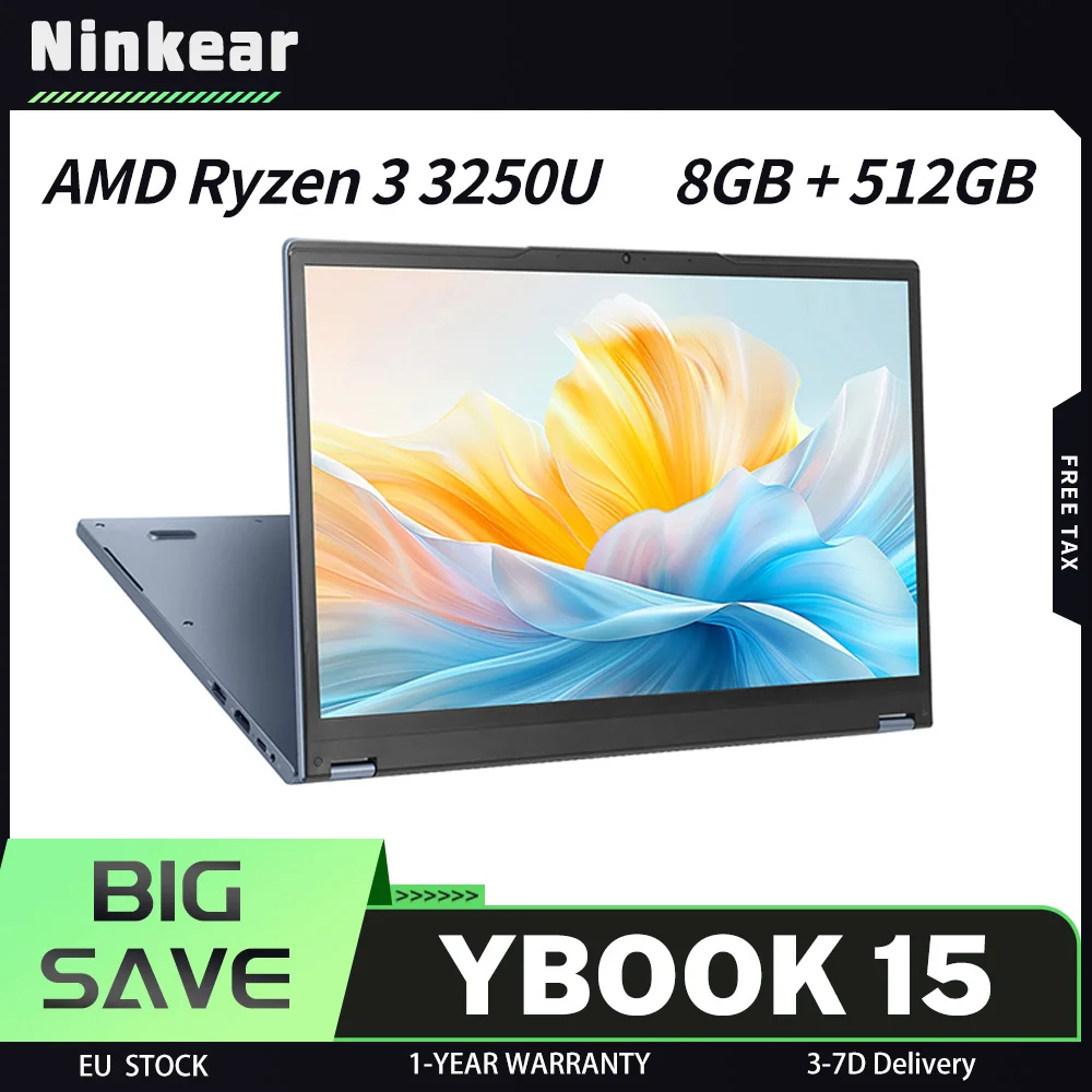 Ninkear YBOOK 15 Laptop, 15.6 inch 1920×1080 FHD IPS Touchscreen with 4 Flexible Modes, AMD Ryzen 3 3250U, 8GB DDR4 RAM 512GB SSD, 360° Convertible, WiFi 5 Bluetooth 5.0, 5000mAh Battery, 1*Type-C, 1*USB3.0, 2*USB2.0, 1*HDMI, 1*RJ45, 1*Audio Jack