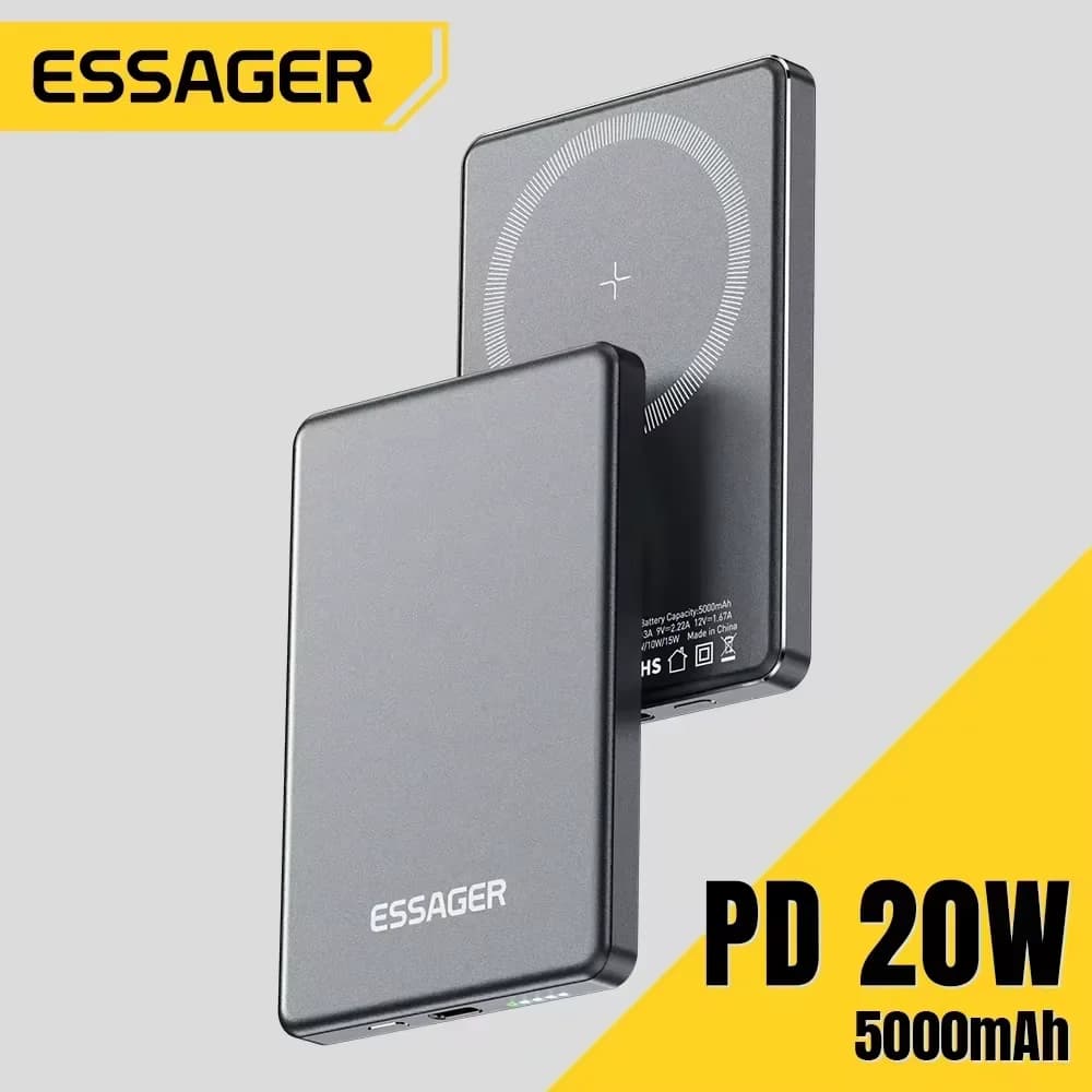 Essager Thin Wireless Power Bank 5000mAh 20W Fast Charging Portable External Battery Magnetic Magsafe Compatible for iPhone 1716